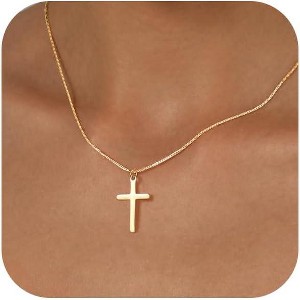 Dainty Cross Necklace for Women - 14K Gold/Silver Plated Christian Faith Jewelry Gift - 1 of 4