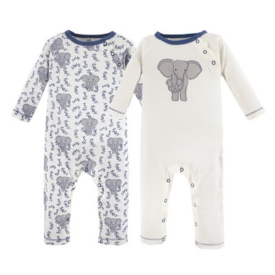 Image of Touched by Nature Baby Boy Organic Cotton Coveralls 2pk, Elephant, 12-18 Months