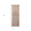 7' Orange Light Blue And Beige Oriental Runner Rug - 3 of 4