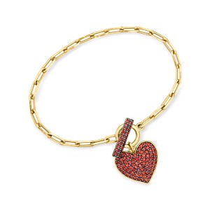 Ross-Simons 1.80 ct. t.w. Garnet Heart Paper Clip Link Toggle Bracelet in 18kt Gold Over Sterling - 1 of 3