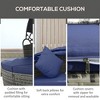 4 Piece Round Rattan Daybed Furniture Set, Canopy, Outdoor Sofa, 2 Chairs, Extending Table Ottoman Chair, Pillows - 4 of 4