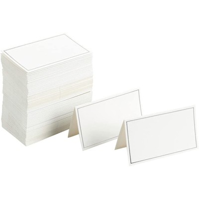 Pack of 100 Place Cards - Small Tent Cards, Foldover Table Placecards Silver Foil Border - Perfect Weddings, Banquets, Events, 2 x 3.5 inches