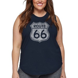 LA Pop Art Women's Word Art Tank Top - CITIES ALONG THE LEGENDARY ROUTE 66 - 1 of 4