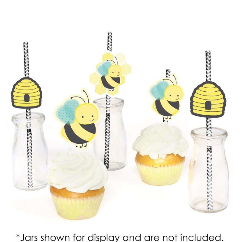 Big Dot of Happiness Honey Bee Paper Straw Decor - Baby Shower or Birthday Party Striped Decorative Straws - Set of 24, 4 of 8
