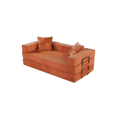 Foldable Corduroy Sleeper Sofa Bed with Square Pillow, Fixed-Shape Frame and Folding Mattress Design