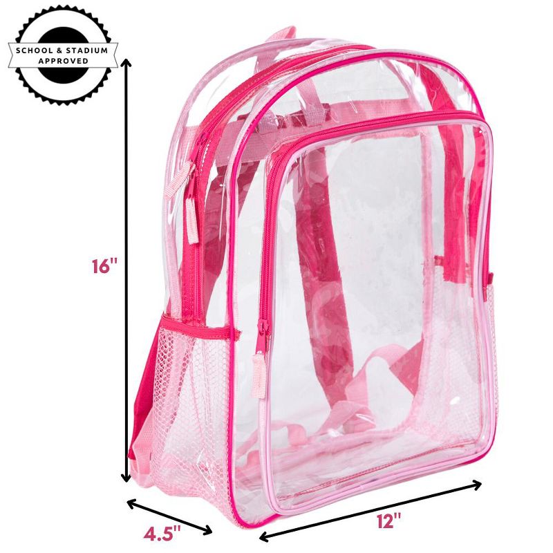 RALME Pink Clear Backpack for School, 16 inch Stadium Approved Transparent Bag, 3 of 8