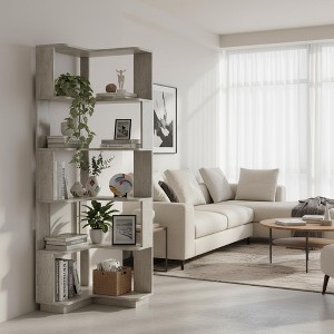 Homy Casa 6-Tier Engineered Wood Corner Bookshelf, Modern Space-Saving Display Storage Rack for Living Room, Bedroom & Office - 1 of 4