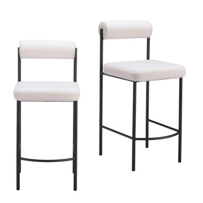HomeRoots Set of Two 26" Ivory and Black Faux Shearling and Steel Low Back Counter Height Bar Chairs