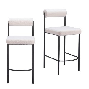 HomeRoots Set of Two 26" Ivory and Black Faux Shearling and Steel Low Back Counter Height Bar Chairs - 1 of 4