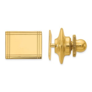 Black Bow Jewelry 14K Yellow Gold Grooved Rectangle Lapel or Tie Pin, 11 x 8mm - 1 of 3