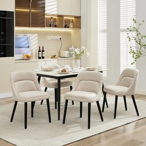 Mid-Century Upholstered Modern Dining Room Chairs with Wood Legs - Comfortable Nature Linen Fabric Kitchen Chairs for Living Home & Cafe - 1 of 4