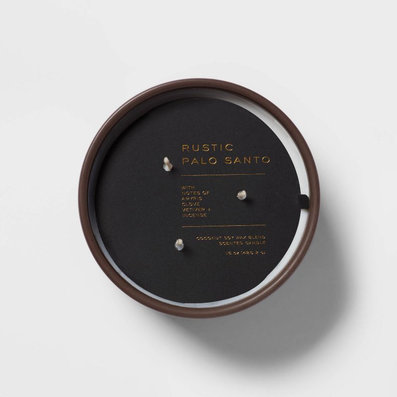 15oz Ceramic Jar 3-Wick Black Label Rustic Palo Santo Candle - Threshold&#8482;, 5 of 8
