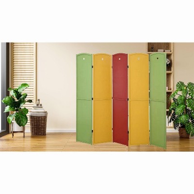 Multi-Color 5-Panel Solid Wood Folding Room Divider