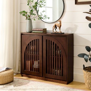 Mid Century Modern Fluted Sideboard Cabinet with Storage & 2 Outlet Holes, Narrow Buffet Cabinet for Living Room, Entryway, Hallway - 1 of 4