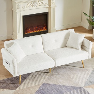 NicBex Teddy Buttons Tufted Accent Loveseat Sofa with Side Pocket & Foldable Armrest,Folding Sleeper Chair for Living Room,Bedroom