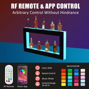 48" Square LED Acrylic Wine Display - 2-Tier Wall Mounted with Bluetooth/Remote Control, 16 Static Colors & 1-8H Timer - for Home Bars/Commercial Use - 1 of 4