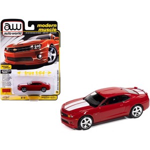 2010 Chevrolet Camaro RS/SS Victory Red with White Stripes "Modern Muscle" Series 1/64 Diecast Model Car by Auto World - 1 of 4