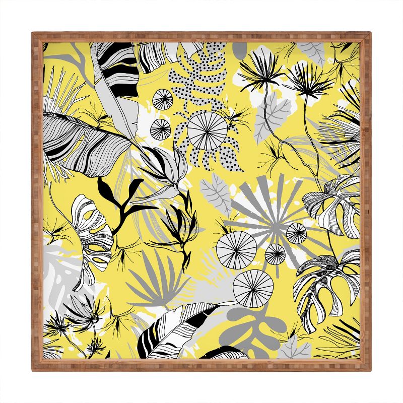 Marta Barragan Camarasa Tropical Gray and Yellow 12" x 12" Medium Square Bamboo Tray - Deny Designs, 1 of 4
