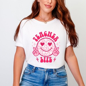 Simply Sage Market Teacher Life Leopard Smiley Face Garment Dyed Tee - 1 of 4