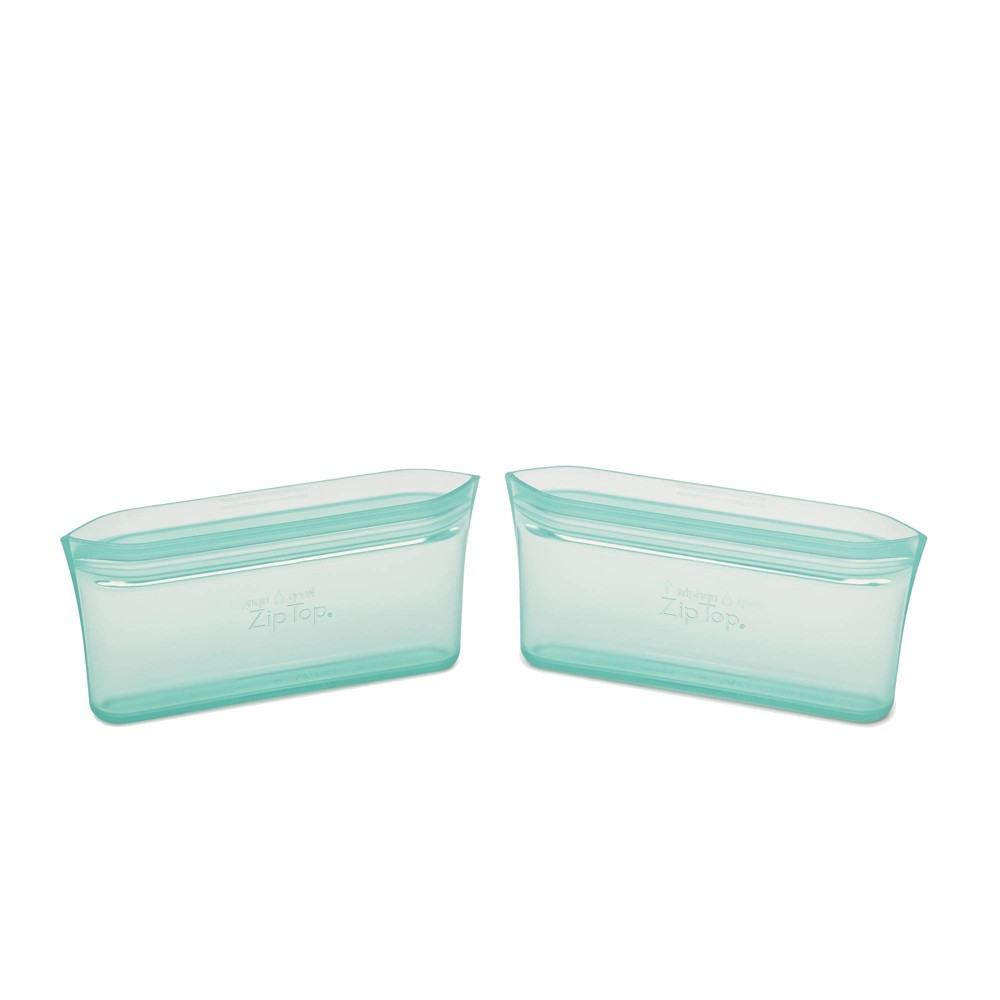 Zip Top Reusable 100% Platinum Silicone Container - Snack Bag Set of 2 - Teal