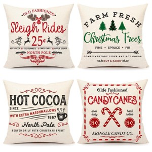 Set of 4 Farmhouse Christmas Pillow Covers 18x18 Set of 4 Winter Holiday Decorations - 1 of 4