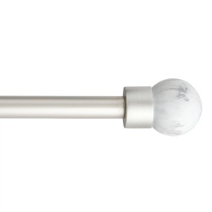 TOWN & COUNTRY LUXE Marbled Sphere Single Indoor Curtain Rod and Finial, Marble Stone Look, Easy Install Wall Mount, Matte Silver, Adjustable 36”-72” - 1 of 2