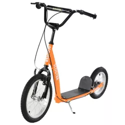 Aosom Youth Scooter Kick Scooter for Kids 5+ with Adjustable Handlebar 16" Front and 12" Rear Dual Brakes Inflatable Wheels, Orange