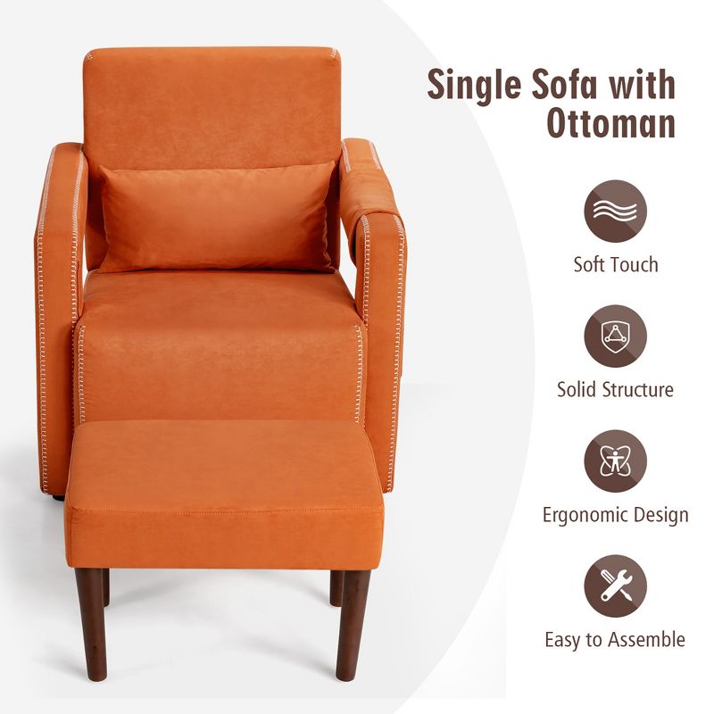 Costway Modern Berber Fleece Single Sofa Chair w/ Ottoman & Waist Pillow Red\Blue\Black\Green\Orange, 4 of 11