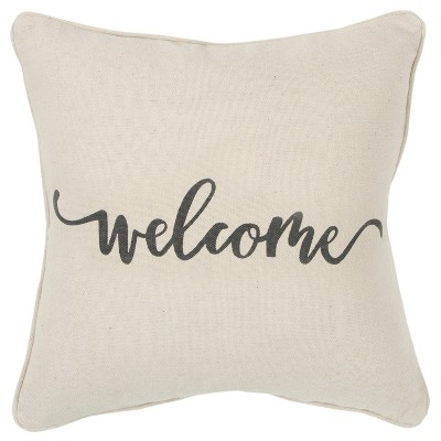 'Welcome' Poly Filled Oversized Square Throw Pillow Neutral - Rizzy Home