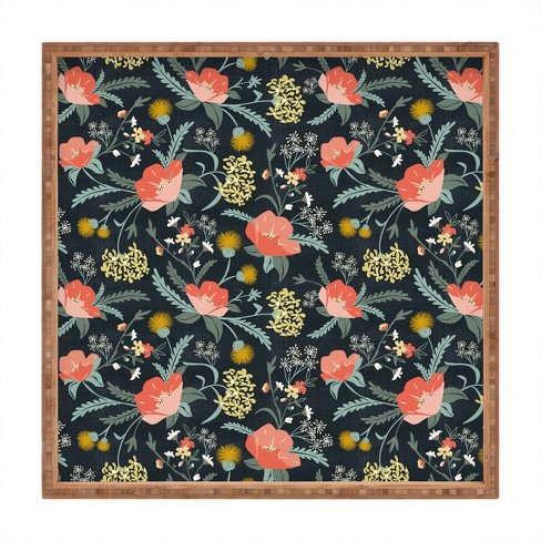 Heather Dutton Poppy Meadow Midnight Square Bamboo Tray - Deny Designs - image 1 of 2