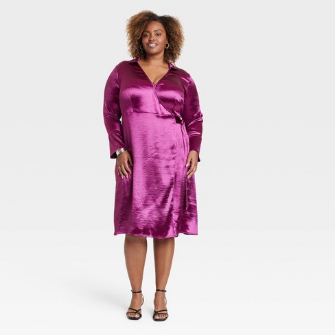 Purple wrap dress hot sale long sleeve