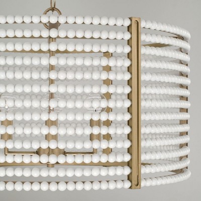 Brynn 4-Light Aged Brass Drum Pendant with White Beads