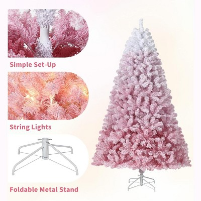 Artificial Christmas Tree with 800 Warm White LED Lights,Tall Pink Christmas Tree With Flannel Finish，Holiday Decorations