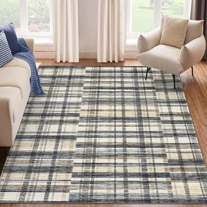 Washable Plaid Area Rug, Non-Slip Low Pile, Stain Resistant,Rustic Soft Carpet for living room, bedroom, office, or dining room - 1 of 4