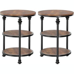 Round Wooden Side Table, Coffee Table with 3 Levels, 46 x 46 x 60 cm, Vintage Bedside Table, for Living Room, Bedroom (Set of 2) - 1 of 4
