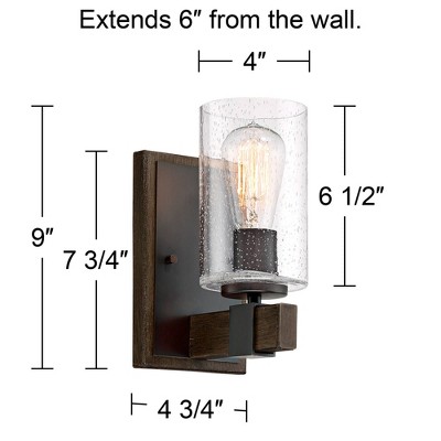 Bronze and Wood Grain Industrial Wall Sconce with Seedy Glass Shade