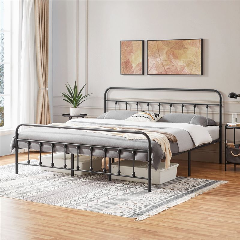 Yaheetech Iron Platform Bed Frame with High Headboard and Footboard, 2 of 8