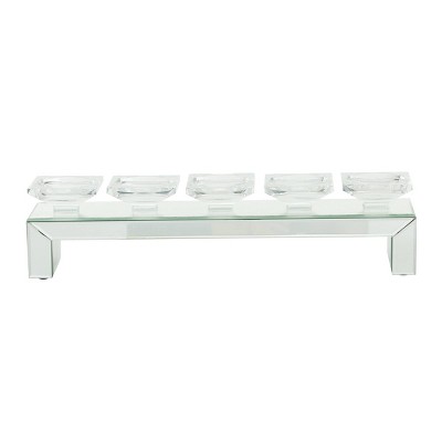 Silver Wood 5-Plate Candlestick Holder with Mirrored Base