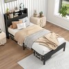 Twin Size Bed Frame with Storage Headboard, Metal Platform Bed with Charging Station, Bookcase Storage, No Box Spring Needed, Easy Assembly - 2 of 4
