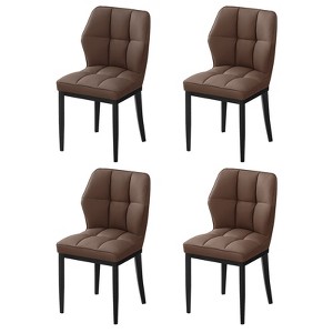 Bekrvio Mid Century Modern Dining Chairs, Upholstered Leather Armless Chairs with Checkered Pattern Back, for Kitchen & Dining Room - 1 of 4