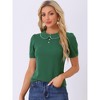 INSPIRE CHIC Women's Summer Peter Pan Collar Contrast Trim Puff Short Sleeve Blouse - 2 of 4