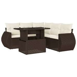 vidaXL 6 Piece Patio Sofa Set with Cushions Brown and Cream Poly Rattan - 1 of 4