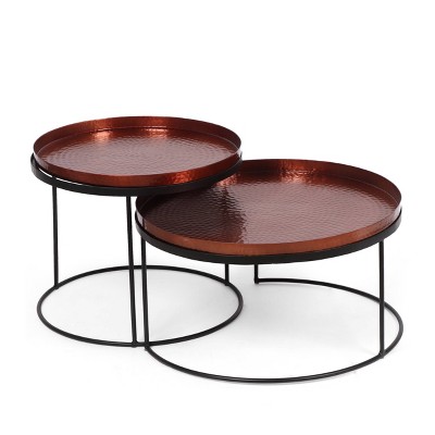 2pk Enger Modern Handcrafted Hammered Aluminum Nesting Accent Tables Copper/Black - Christopher Knight Home