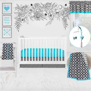 Bacati - Love Black Turquoise 10 pc Crib Bedding Set with 2 Crib Fitted Sheets