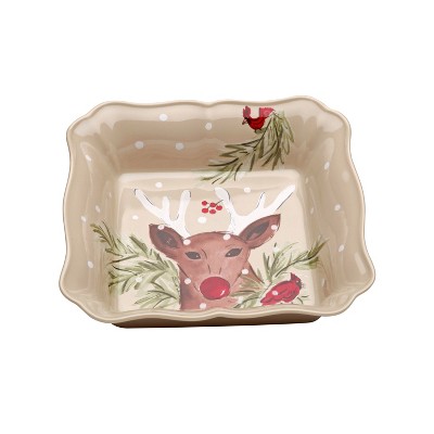 Casafina Deer Friends Linen Stoneware 10-Inch Square Baker