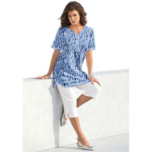Roaman's Plus Size Soft Knit Print Tunic With Notch Neckline - 1 of 4