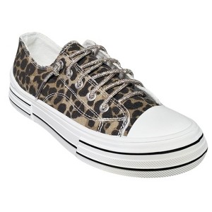 Very G Womens Aman Prints Lace Up Canvas Sneaker, Tan Leopard - 1 of 4