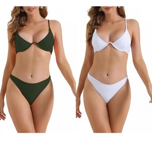 INSPIRE CHIC Women's Halter Underwire Adjustable Spaghetti Straps Triangle Bottoms Swimwear Bathing Bikini Suits 2 Sets - 1 of 4