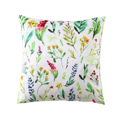 18"x18" Daphne Printed Velvet Square Throw Pillow Green/White - Crescent & Starlight: Botanical Design, Indoor Use, Zippered