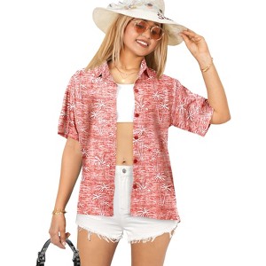 LA LEELA Women's Button Down Blouses Floral Summer Party Blouse Shirt Hawaiian Blouses Short Sleeve Vacation Casual Dress Tee Shirts - 1 of 4